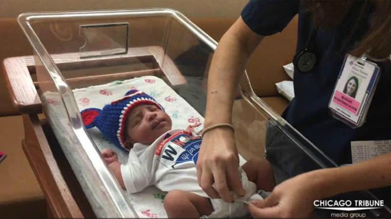 Newborn babies get Cubs onesies for the World Series