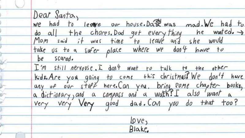 Хлопчик, який страждає від домашнього насилля, написав зворушливий лист до Санти. Фото
