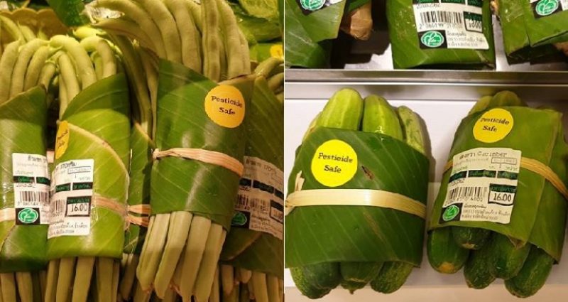 В Азії пластикові пакунки в супермаркетах замінили банановим листям